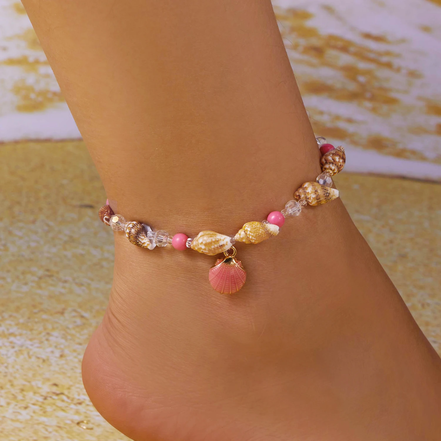 Boho Starfish Conch Shell Beads Anklet For Women Rice Bead Bracelet On The Leg Female Beach Party Barefoot Leg Jewelry Accessory