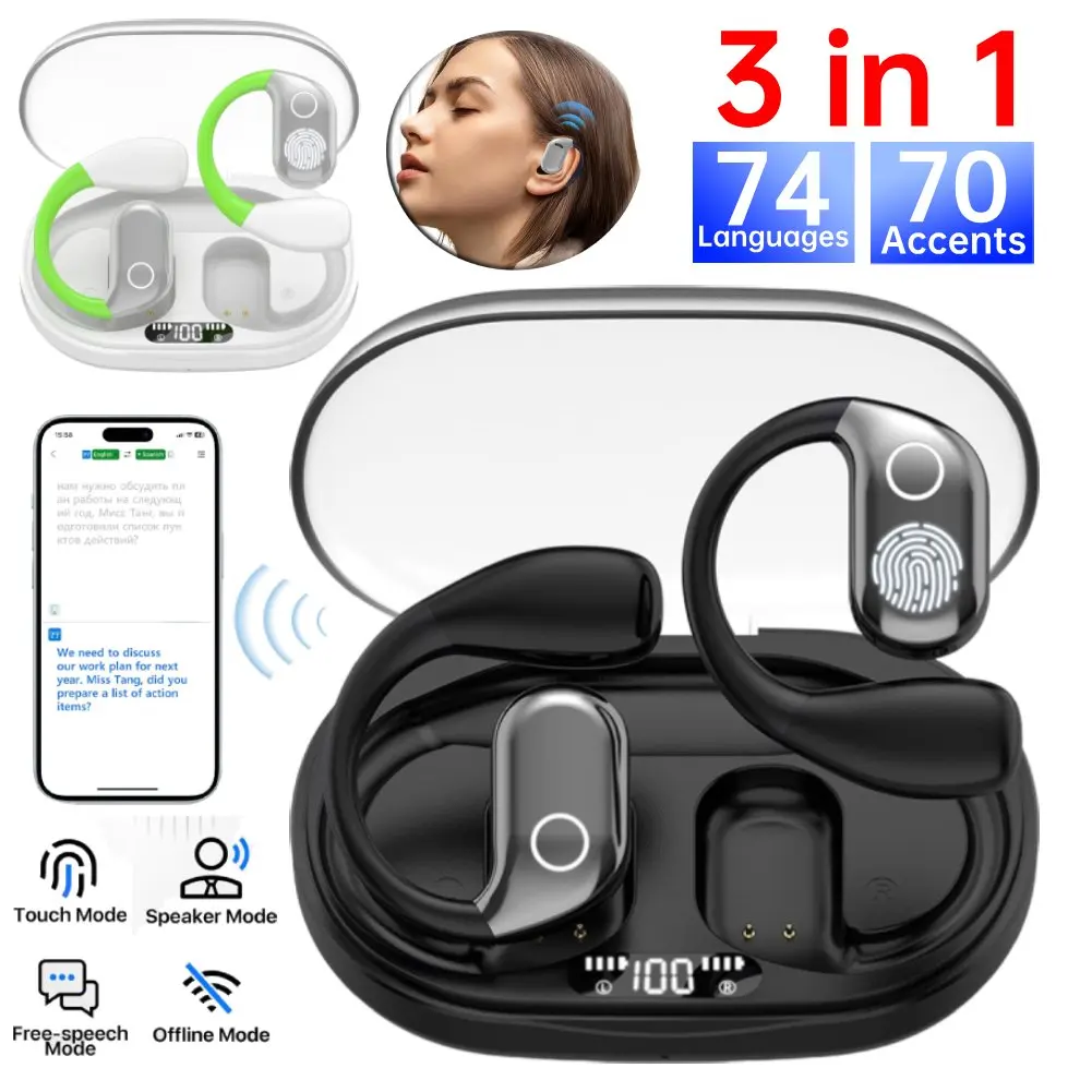 M82 Portable Wireless Real Time Language Translator Earbuds Noise Reduction Sleeping Headset 4 Mode Two Way Translator Headphone