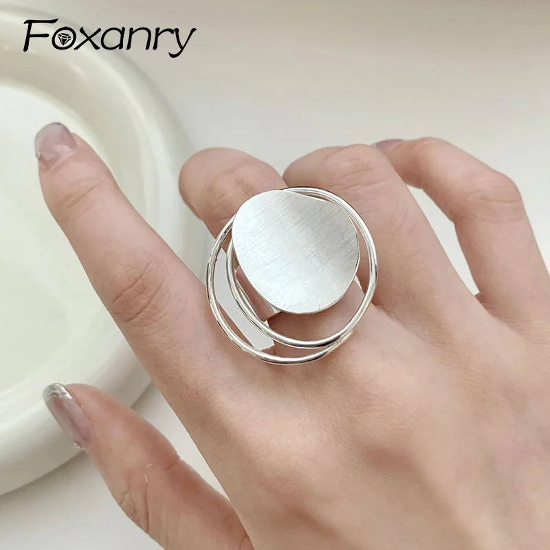 Foxanry Irregular Scrub Geometric Lines Ring For Women Creative Design Personality Hip Hop Trendy Temperament Party Jewelry Gift
