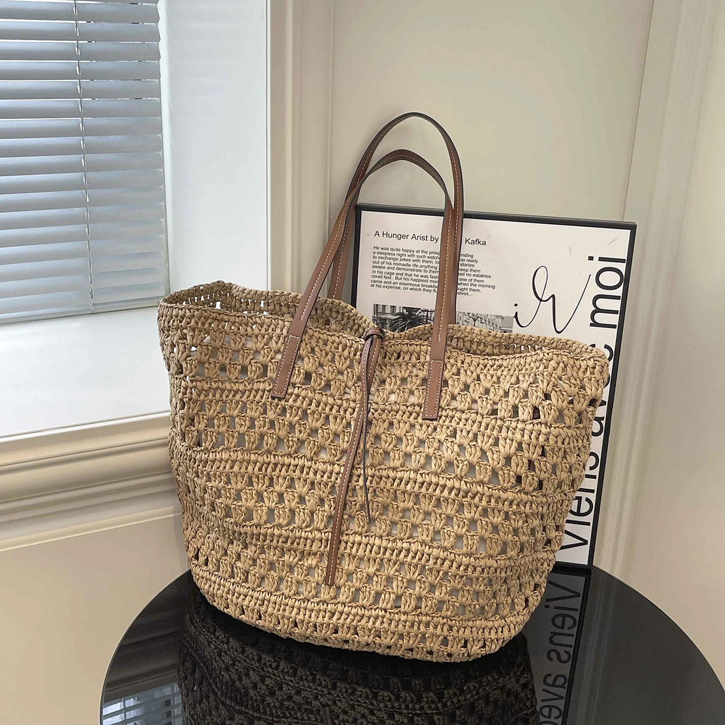 

Fashion Hollow Straw Women Shoulder Bags Designer Woven Handbags Large Capacity Tote Bag Handmade Summer Beach Travel Bag