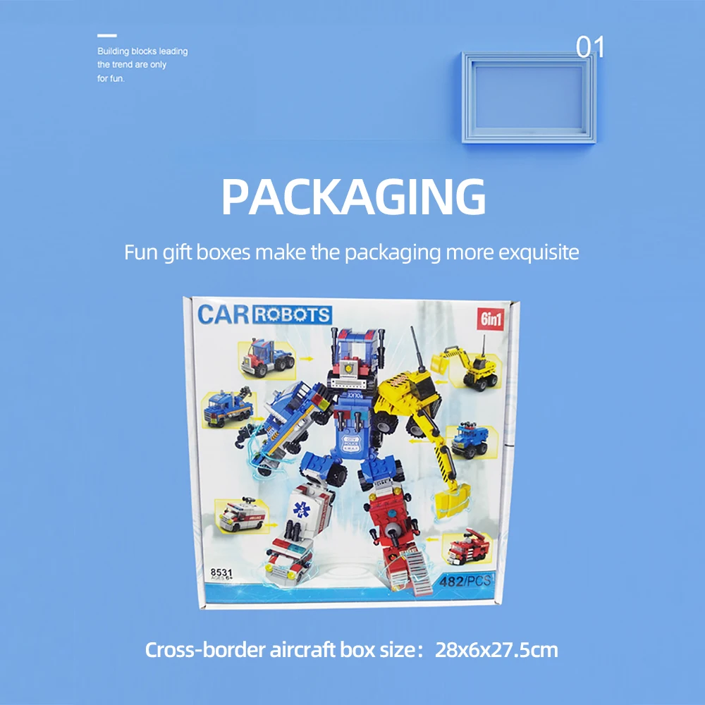 6 في 1 سيارة روبوت اللبنات مجموعة الإنقاذ مركبة سيارة إسعاف سيارة مطافئ الطوب DIY تجميعها لعبة للأطفال التعليمية هدية