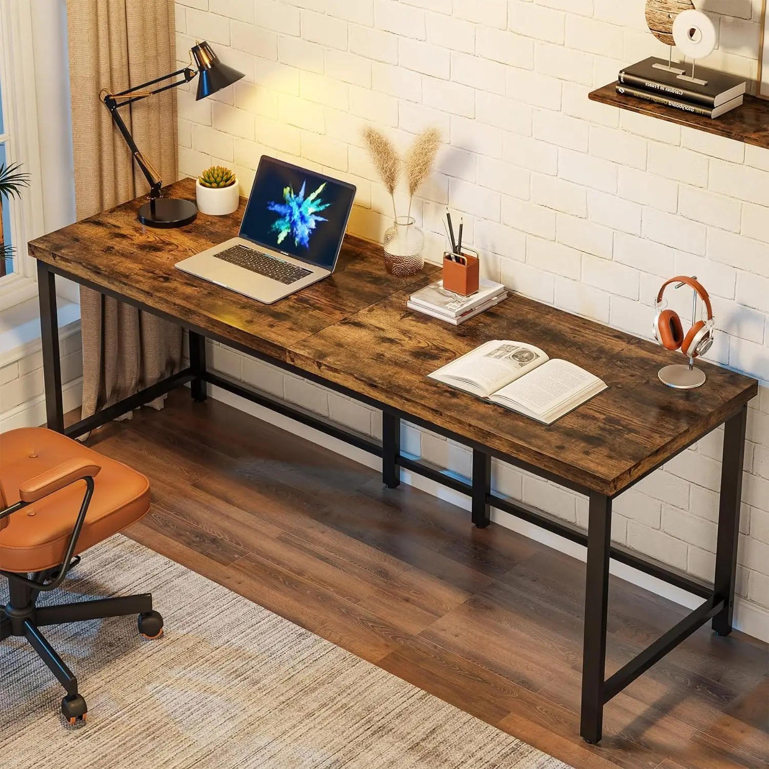 78.7 inch Double Computer Desk, Extra Long 2 Person Desk Workstation, Large Office Desk Study Writing Table for Home Office