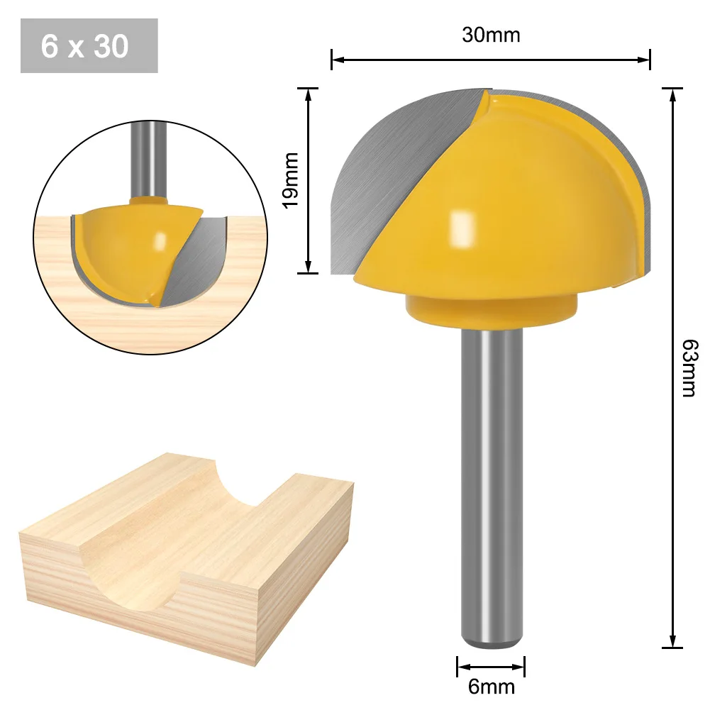 6Mm Schacht Ronde Bal Neus Frezen Set Frees Voor Hout Cnc Carbide Cove Core Box Bit Houtbewerking snijgereedschap 6-30Mm