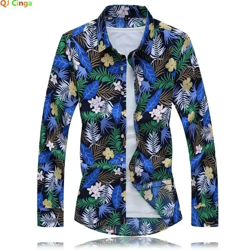 

Asian Size Men's Long-Sleeve Printed Shirt, Spring And Autumn New Single-Breasted Lapel Shirts, Fashion Casual Top Camisa M-7XL