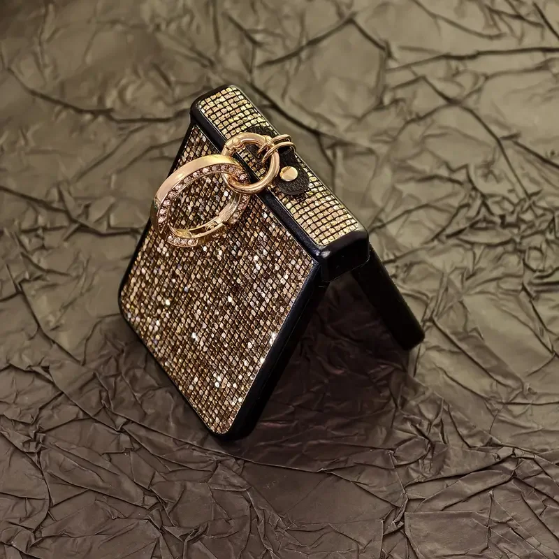 الفاخرة خاتم الماس مشبك لامعة جراب هاتف ل Moto Razr 50 60 Ultra 2025 + 2024 بريق ard PC للصدمات الغطاء الخلفي