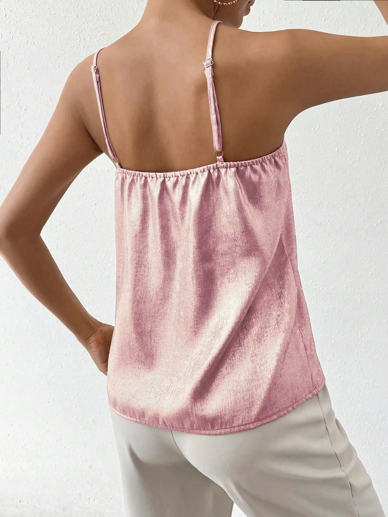 Casual Elegant women's tank top Thin strap Solid color sparkling women's tank top