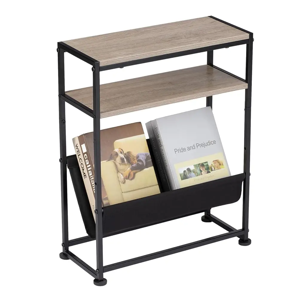 

Narrow End Table For Small Spaces - Slim Side Table With Magazine Holder,2 In 1 Design Narrow Coffee Table Living Room,Skinny