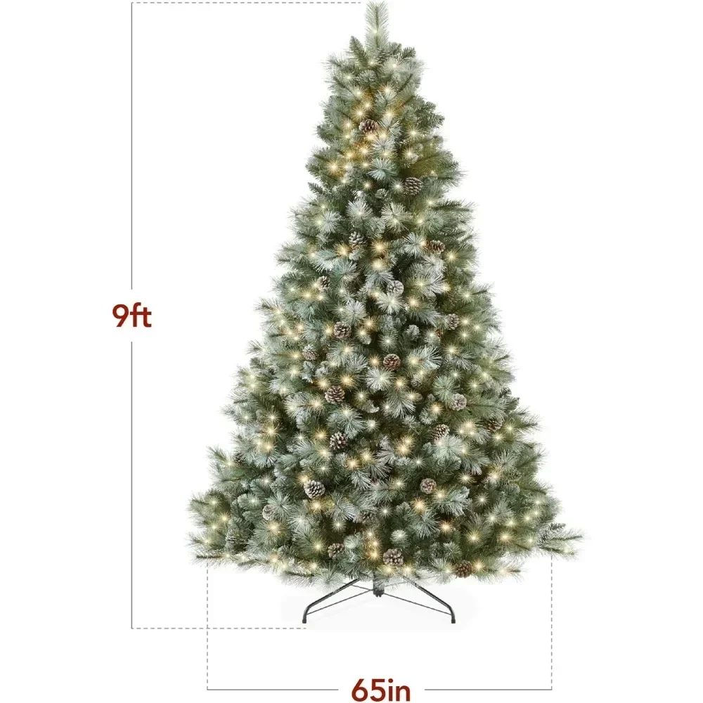 9ft Pre-Lit Scotch Pine Christmas Tree, Frosted Pre-Decorated Artificial Holiday Decor W/ 2,020 Branch Tips, Cordless Setup