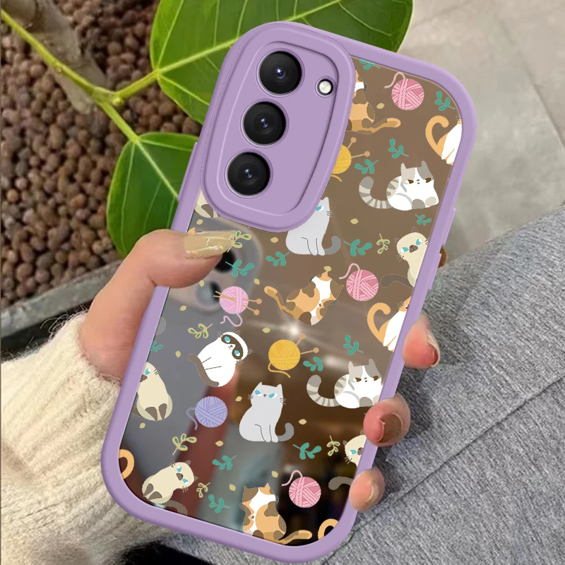 Cute Animal  Fasion Mirror Surface Phone Case For Samsung Galaxy A73 A72 A71 S23 S22 S21 S20 FE Plus 5G M31 Makeup Mirror Cover