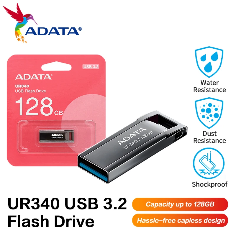 ADATA USB 3.2 Flash Drive UR340 32GB 64GB 128GB Metal Pendrive for Computer Original High Quality Memory Stick U Disk