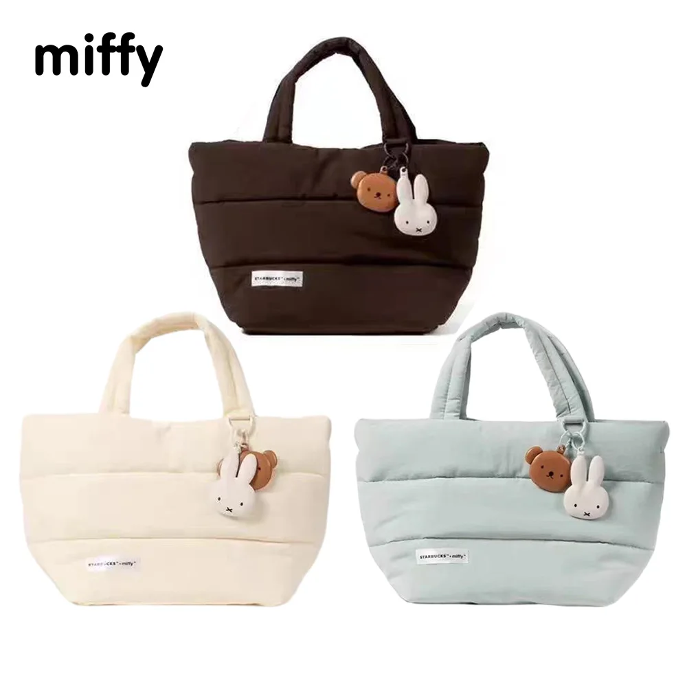 Kawaii Miffy Boris Co Branded Down Tote Bag Preppy High Capacity One Shoulder Laptop Cute School Bag Gift Toys