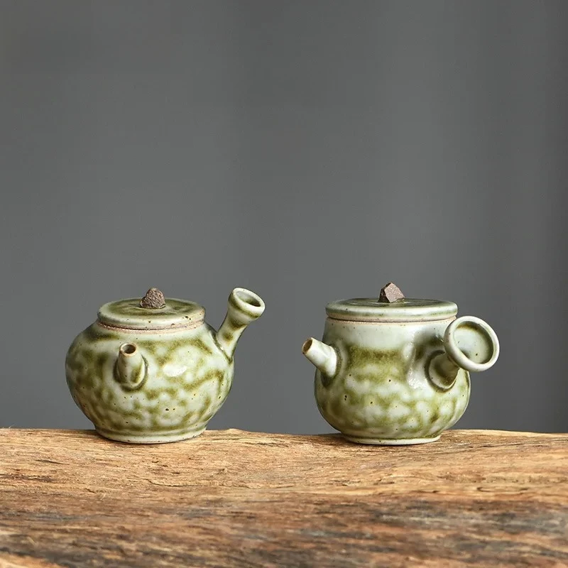 35ml Japanese Rough Pottery Teapot Vintage Small Urgent Mustache Pot Mini Fingertip Tea Maker Kettle Stoneware Teaset Ornaments