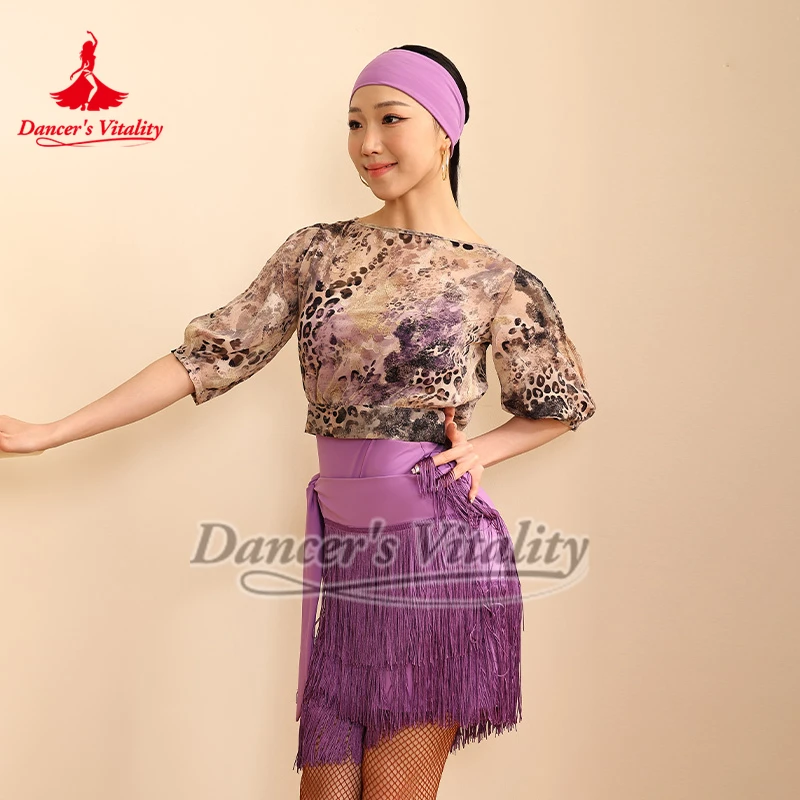 여성을위한 라틴 댄스 훈련 의상 선택할 수있는 세 가지 색상 시니어 섹시한 탱고 룸바 삼바 소녀 댄스 연습 의류