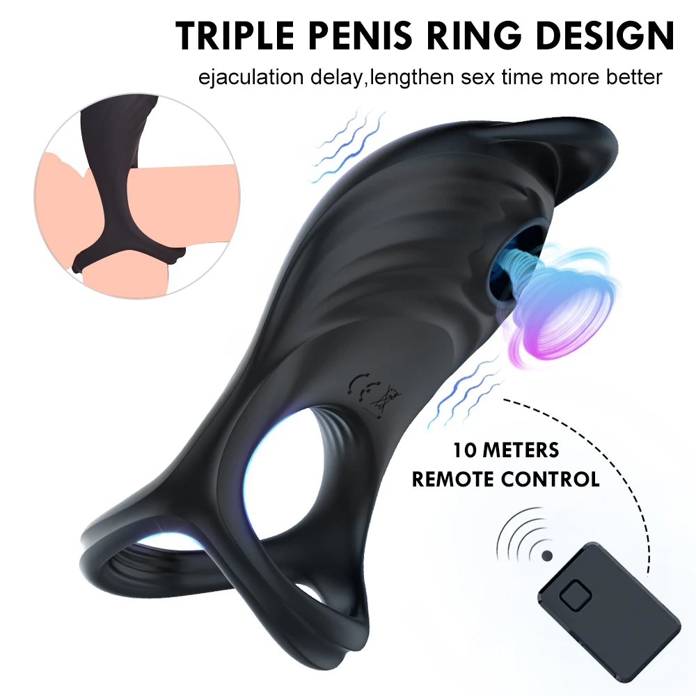 Double Cock Ring Vibrator G-spot Clitoris Stimulator Delayed Ejaculation Sucking Vibrating Penis Ring for Couple Adult Sex Toys