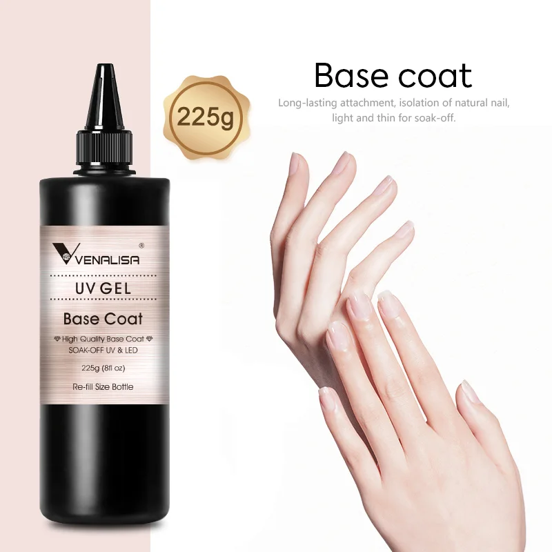 Venalisa Long Wear Tempered Top Coat Reinforce Gel Refill Package Soak Off UVLED Nail Gel Polish Big Volume 225g/30ml Base Gel