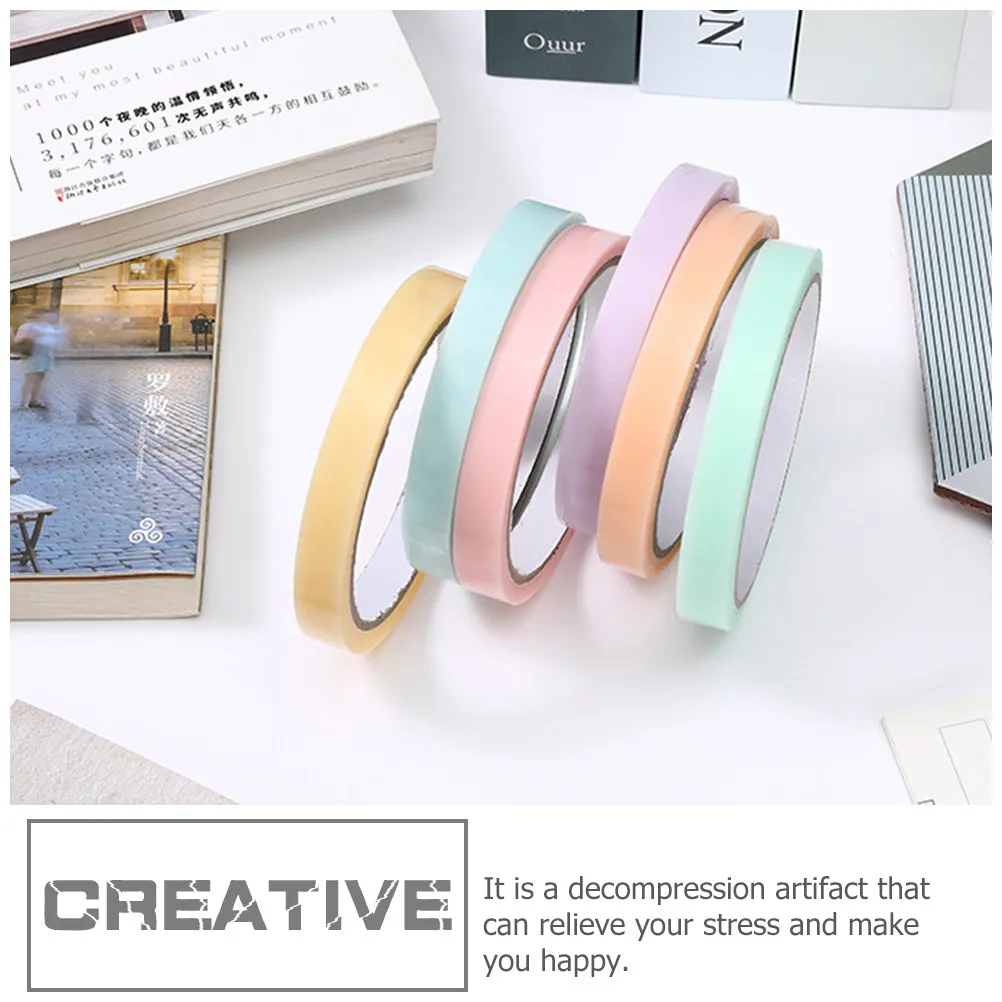 6 Rolls Sticky Balls Tape Smooth Colored Rolling Tape Relaxing Stress Relief DIY Adhesive Decompression Balls for Adults