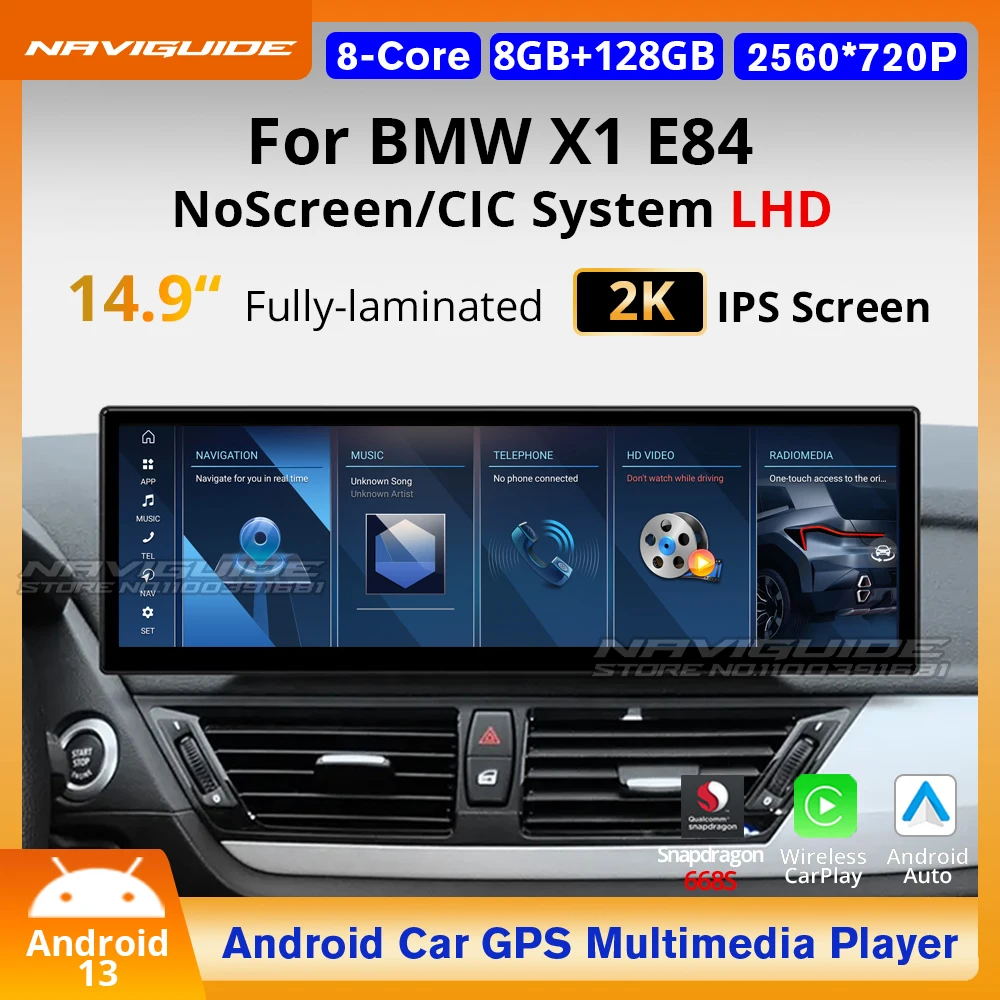 NAVIGUIDE 14.9'' Android 13 Car Carplay Multimedia Player For BMW X1 E84 LHD 2012-2015 Auto Stereo GPS Navi 4G Wifi BT Headunit