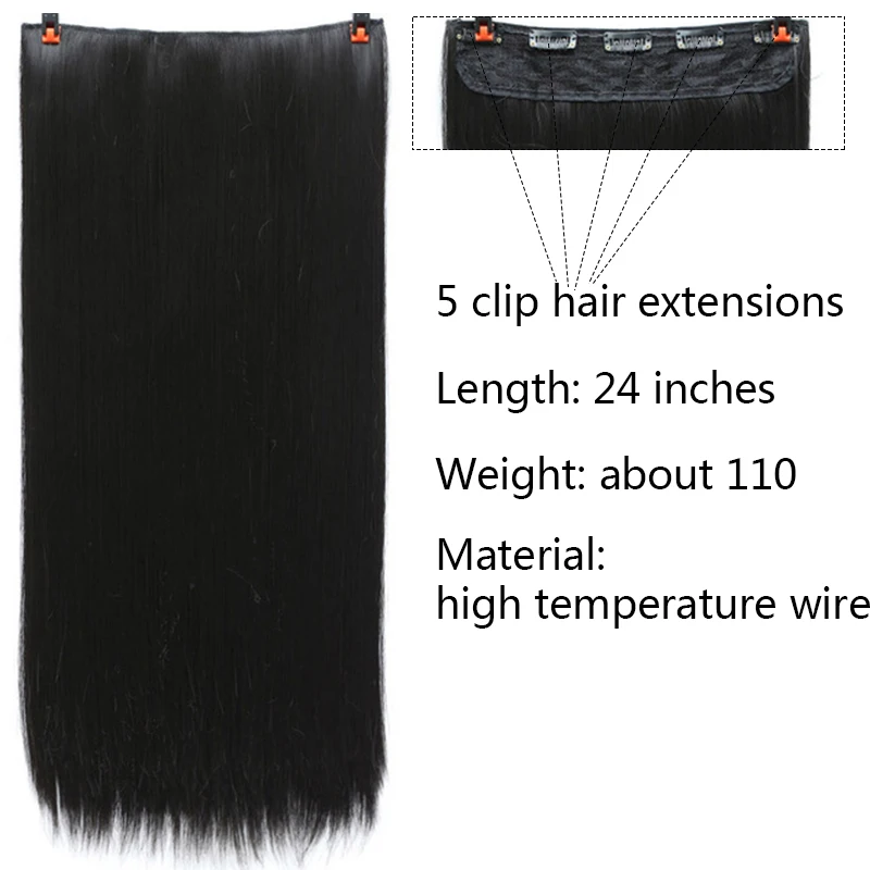 New Concubine Synthestic 24 Inch 5 Clip Hair Extensions Hairpiece Orange Organic For Woman Natural Accessories Hair Clips Wig