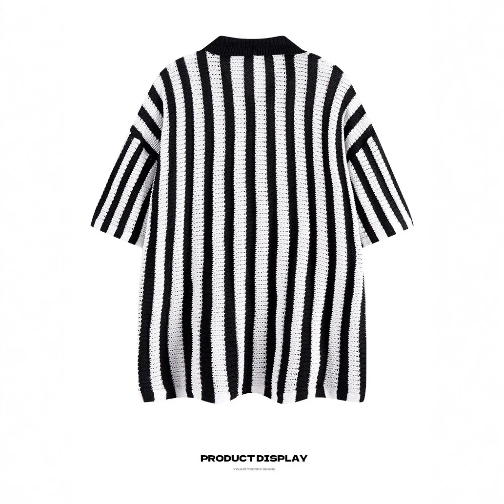 2025 Summer New Knit Striped Shirt Man Women Shirts Casual Loose Style Comfortable Skin Friendly Breathable Versatile Top