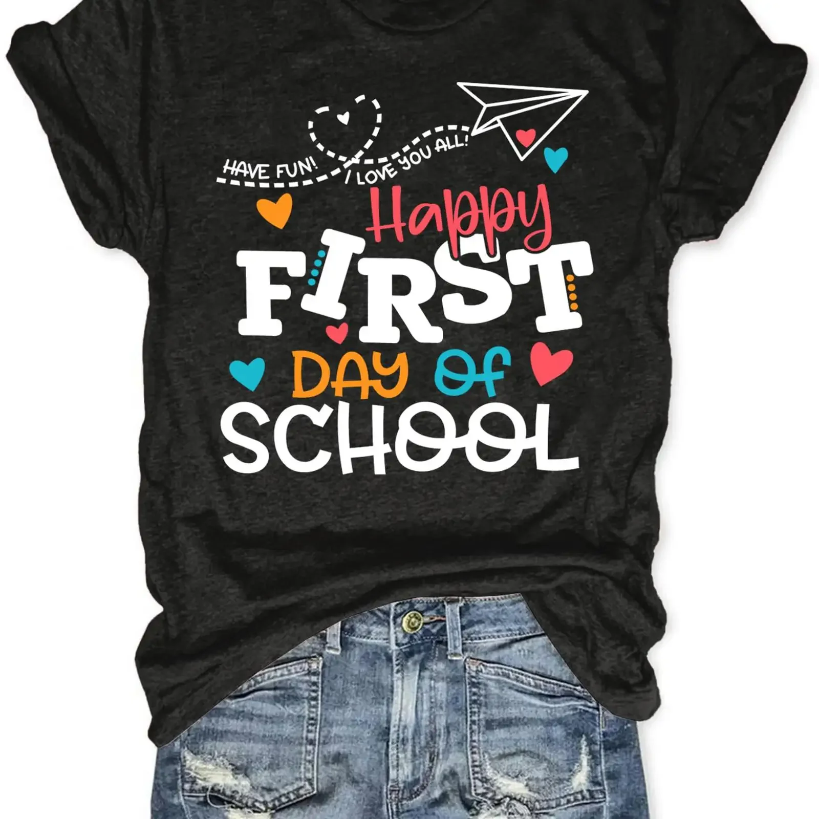 RECUTEWU Camiseta do Primeiro Dia de Aulas para Mulheres, Blusa Engraçada de Regresso ao Ensino, Tops Vintage Lavados, Versátil, Masculina