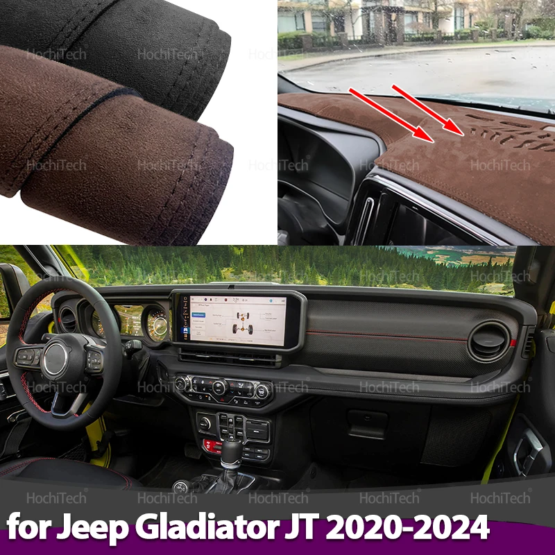 

Автомобильный нескользящий коврик, замшевый кожаный чехол для приборной панели автомобиля, коврик для защиты ковра, аксессуары с левым рулем и правым рулем для Jeep Gladiator JT 2020-2024