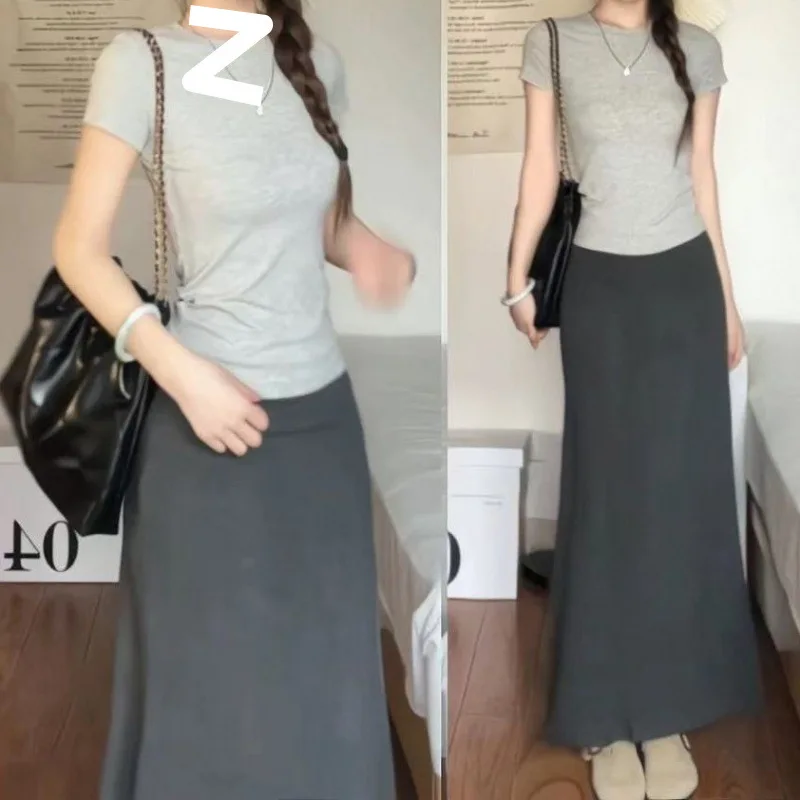

Французская серая облегающая бедра юбка, женская новинка 2025 года, трапециевидная юбка-зонтик с высокой талией, утягивающая темпераментная юбка-русалка
