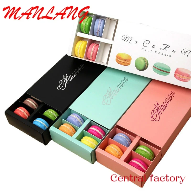 Caixa de papel com divisórias, tipo gaveta, estampagem a ouro, macaron, chocolate, biscoito, atacado, 12 pcs