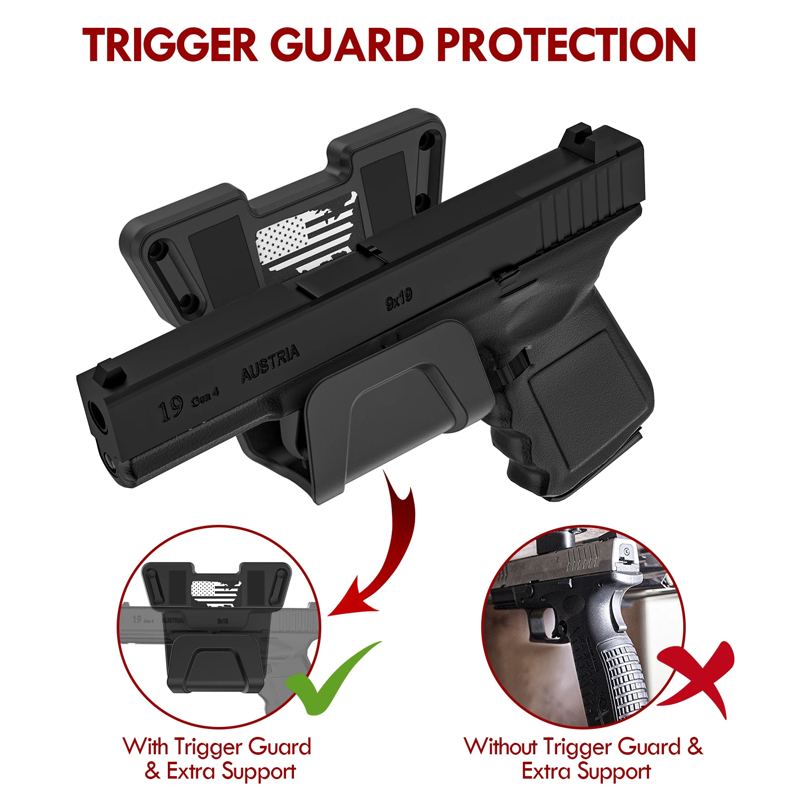 Magnetic Gun Mount with Safety Trigger Guard Protection, Gun Magnet Mount Holster Gun Holder Rack