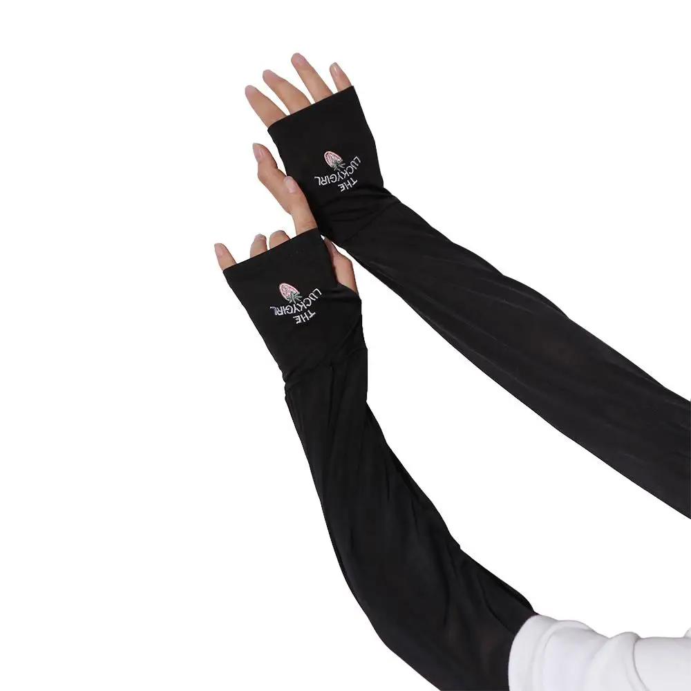 Manga de seda de hielo para hombre y mujer, protector solar de fibra de poliéster, protección solar, guantes largos finos