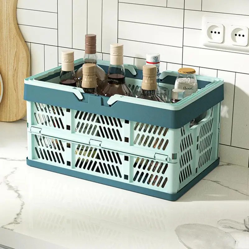 Outdoor folding portable picnic basket portable camping storage plastic frame large supermarket shopping basket