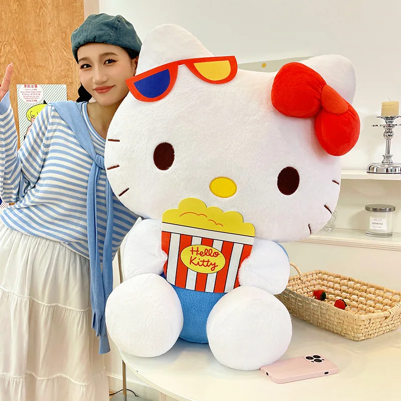 

Плюшевая кукла Sanrio Hello Kitty «Попкорн» с милым бантом, мягкая игрушка-кошка, приз для автомата с игрушками, подарок для девочки, экспортная коллекция, подарок на день рождения