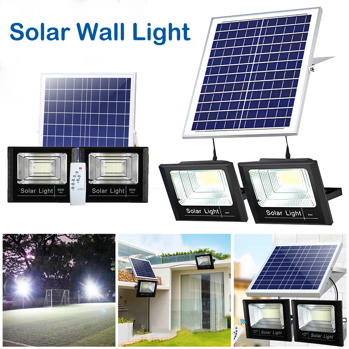 Solar Wall Light High Brightness Light Sensor IP67 Waterproof Solar Spotlight With Remote Control Timer Function Garden Terrace