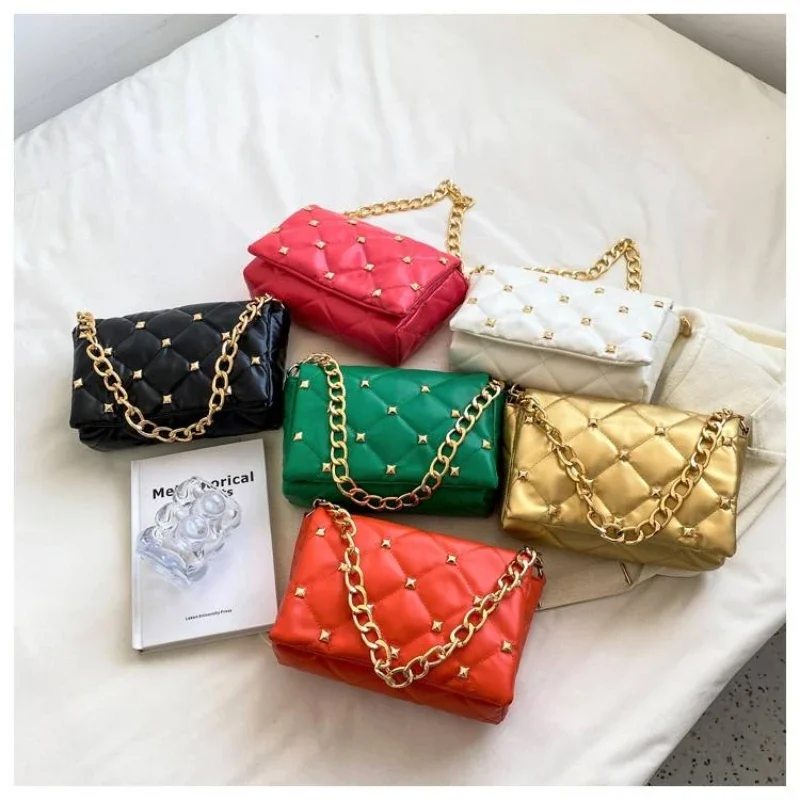 2023 Korean Style Fashion Multifunctional Handbag Rivet Women's Shoulder Bag with Chain Casual Luxury Designer Underarm Bag