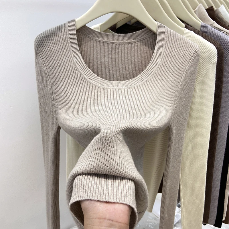 Women Clothing Slim O-Neck Black Knitted Sweater Women Pullovers New Long Sleeve Knit Sweater Pullover Women Tops Sweaters Q3301