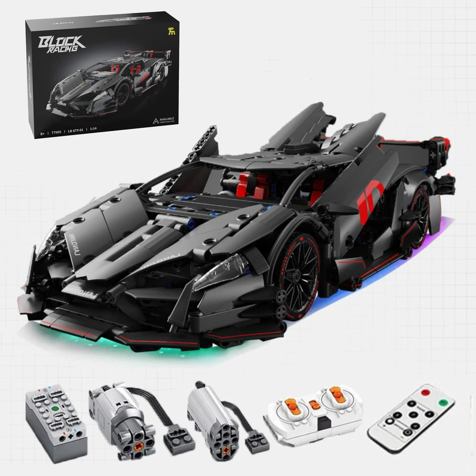Bloques de construcción de modelo de coche súper deportivo 7005 1:14 con montaje de iluminación, juguete de carreras, edición de coleccionista de Hypercar, regalos para niños