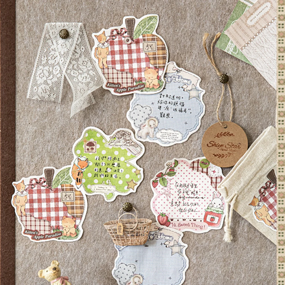 ペニーの手作りボックスシリーズの付箋30枚、レトロカラーのパッチワーク、学生用メモとメッセージペーパー