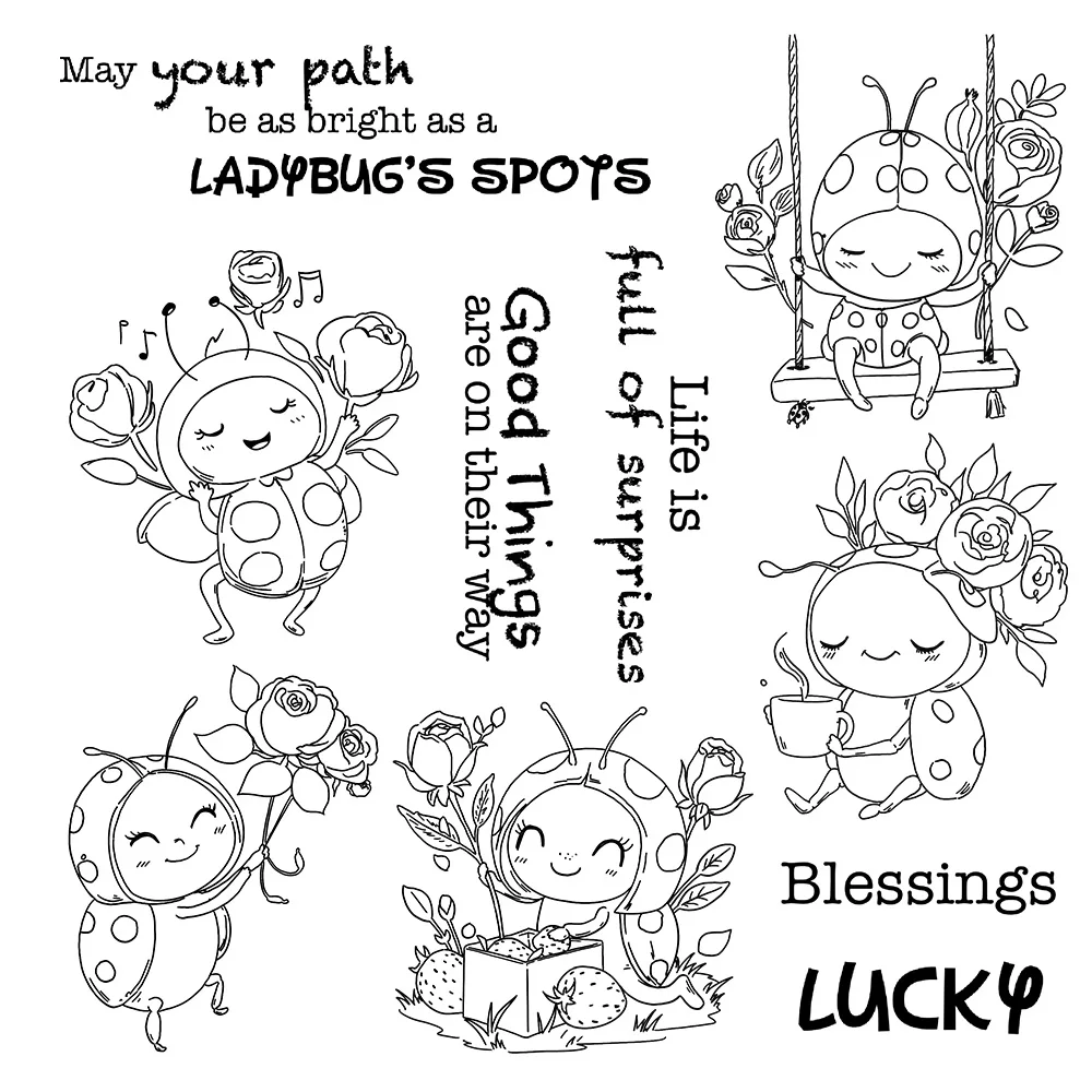 Mangocraft Spring Day Cartoon Baby LadybugsCutting Dies Clear Stamp DIY Scrapbooking Metal Dies Silicone Stamp For Cards Albums