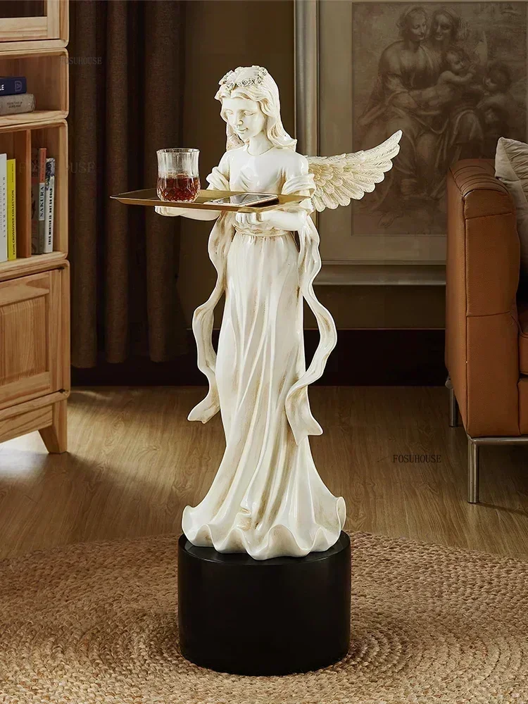 Retro Decor Angel Living Room Floor Decoration European Style Resin Ornament Living Room Figurines for Interior Statues