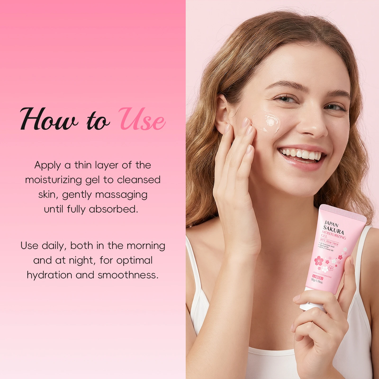 

LAIKOU Japanese Sakura Gel Moisturizer, Hydrating Face Gel for All Skin Types, Non-Greasy Pore Tightening Skincare 50g