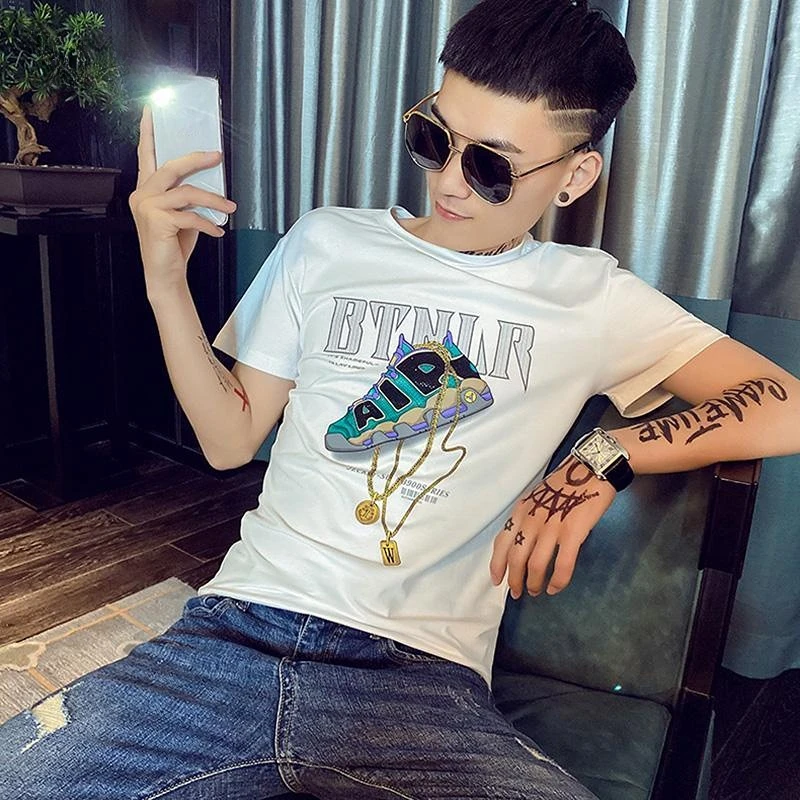 Herren T-Shirt Slim Fit Kleidung Aquarell männliche T-Shirts Grafik Top Print Rock Hip Hop Streetwear ästhetische hohe Qualität xl