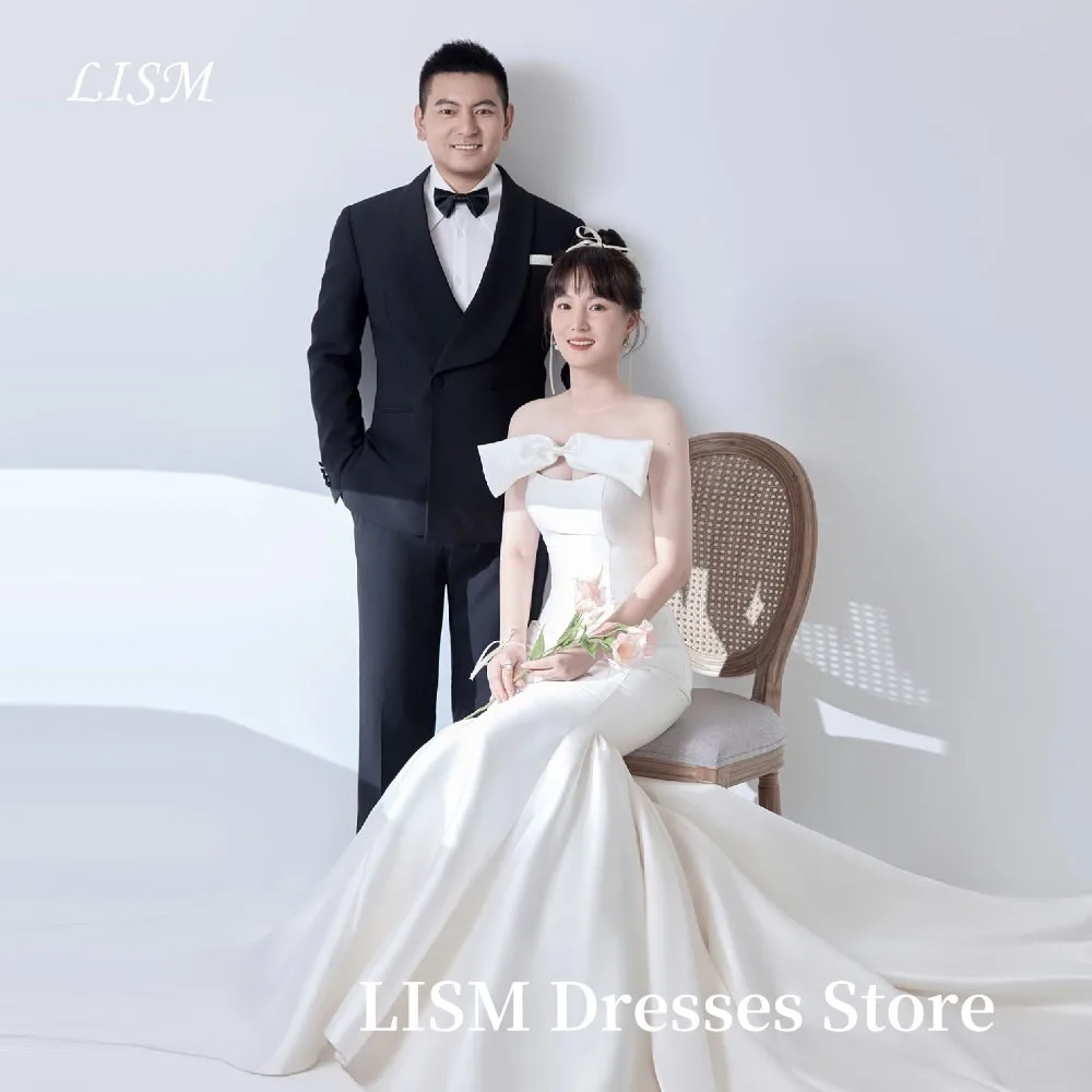 

LISM Sweetheart Simple A-Line Korea Wedding Dresses Photo Shoot Silk Satin Floor Length Bridal Gowns웨딩드레스Customized Corsets