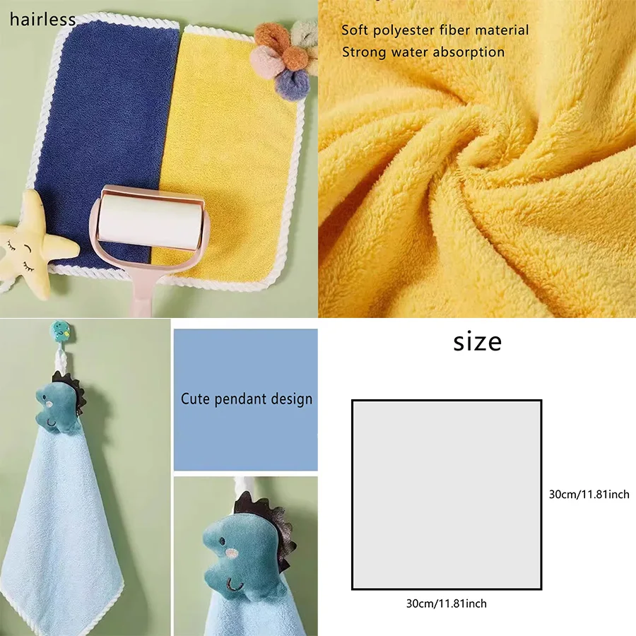 2-Pack Cartoon Children's Hand Towels, Soft Absorbent Handkerchiefs, Kitchen and Bathroom Baby and Children's Wet Wipes, Face Towels, Hanging Towels view 6
