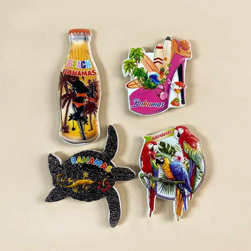 

North America Bahamas Fridge Magnets: Beach Bottle, High - heel & Surfboards - Refrigerator Accessories, Strong Magnets