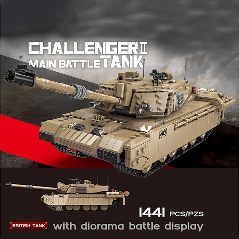 

1441PCS Military British Weapon Challenger 2 Main Battle TOG II Heavy Tank Building Blocks WW2 Army Soldier Bricks Toys Gifts