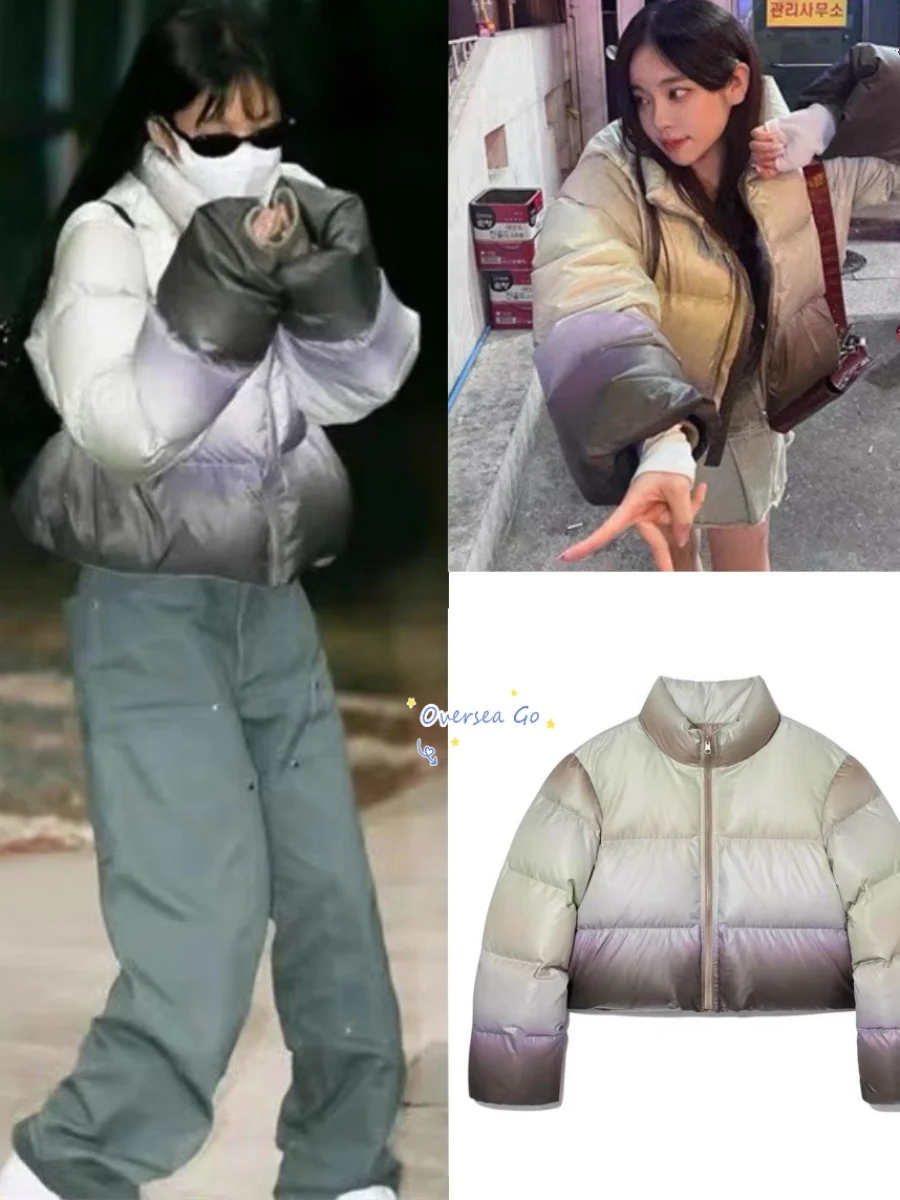 

Двусторонняя теплая куртка-пуховик с градиентным цветом, женская, модная, для повседневной носки, на молнии, с длинными рукавами, стандартный крой