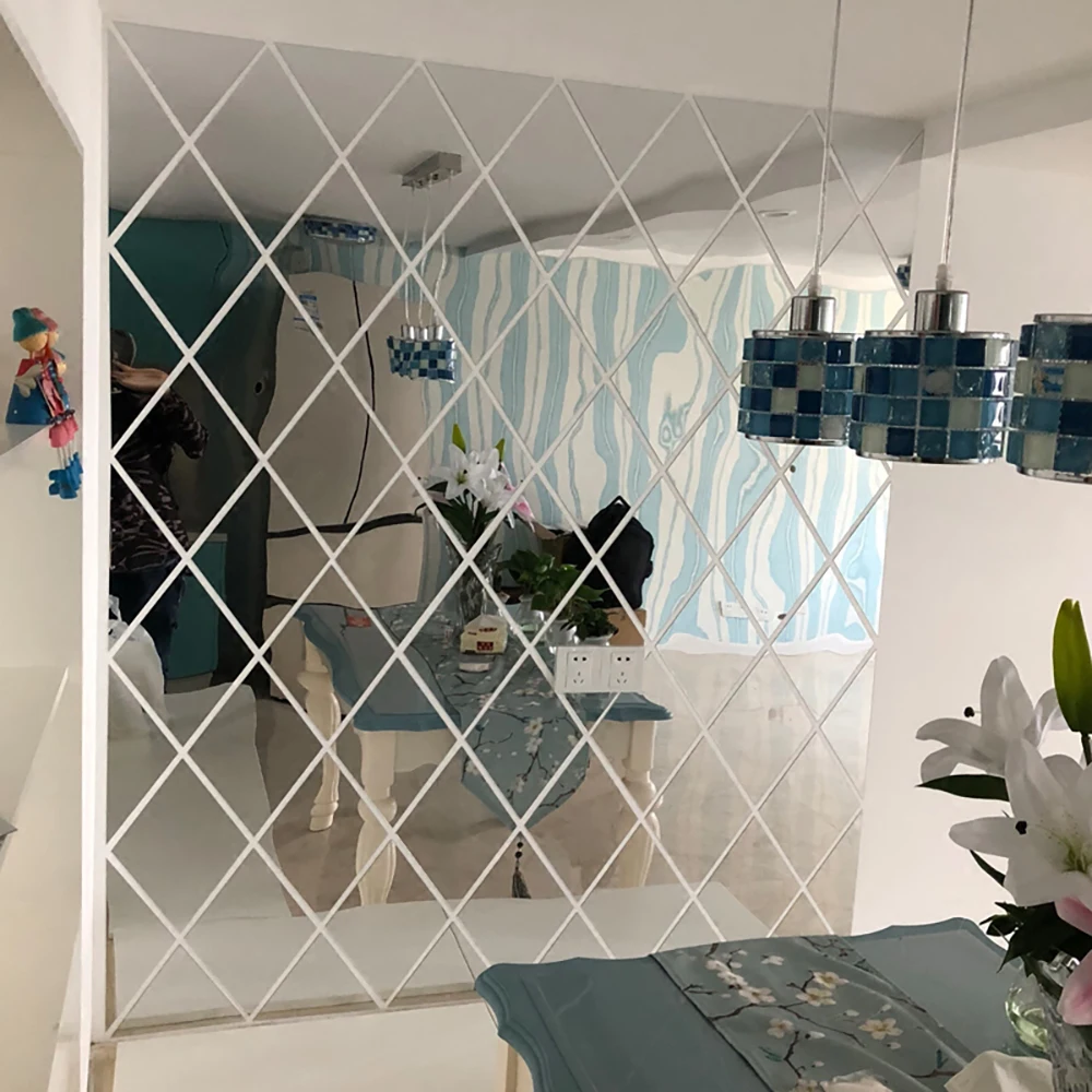 DIY 3D Mirror Wall Stickers Diamonds Triangles Acrylic Art Wall Mirror Stickers Decoration for Kitchen Living Room Home Decor