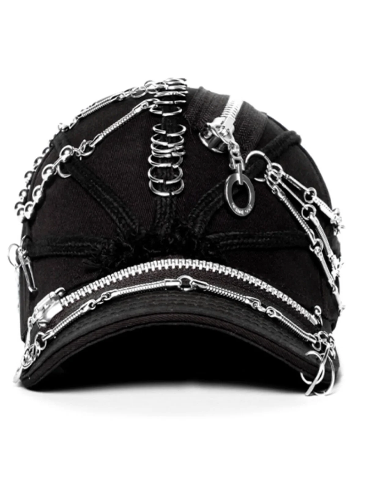 Trendy Dark Avant-Garde Style Techwear Handmade Heavy Metal Punk Dreadlocks Black Peaked Cap Hat High Quality