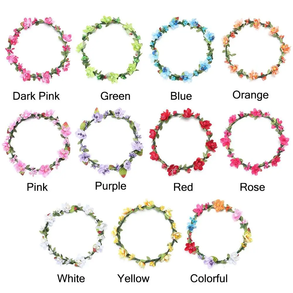 แฟชั่นมงกุฎดอกไม้ฤดูใบไม้ผลิโบฮีเมียดอกไม้ Crown Headbands ผู้หญิงปรับริบบิ้นดอกไม้เด็กผู้หญิงพวงหรีดเจ้าสาว Halo Headpiece