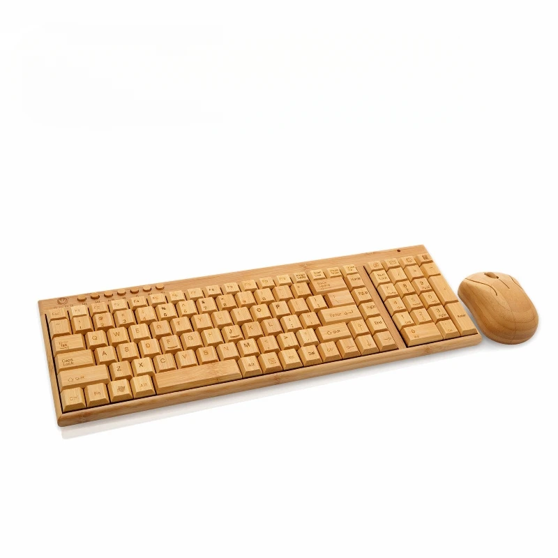 Natural Bamboo Wooden Wireless Keyboard Mouse Handmade Bamboo Keyboard Mouse Office Set, Antibacterial Design, Log