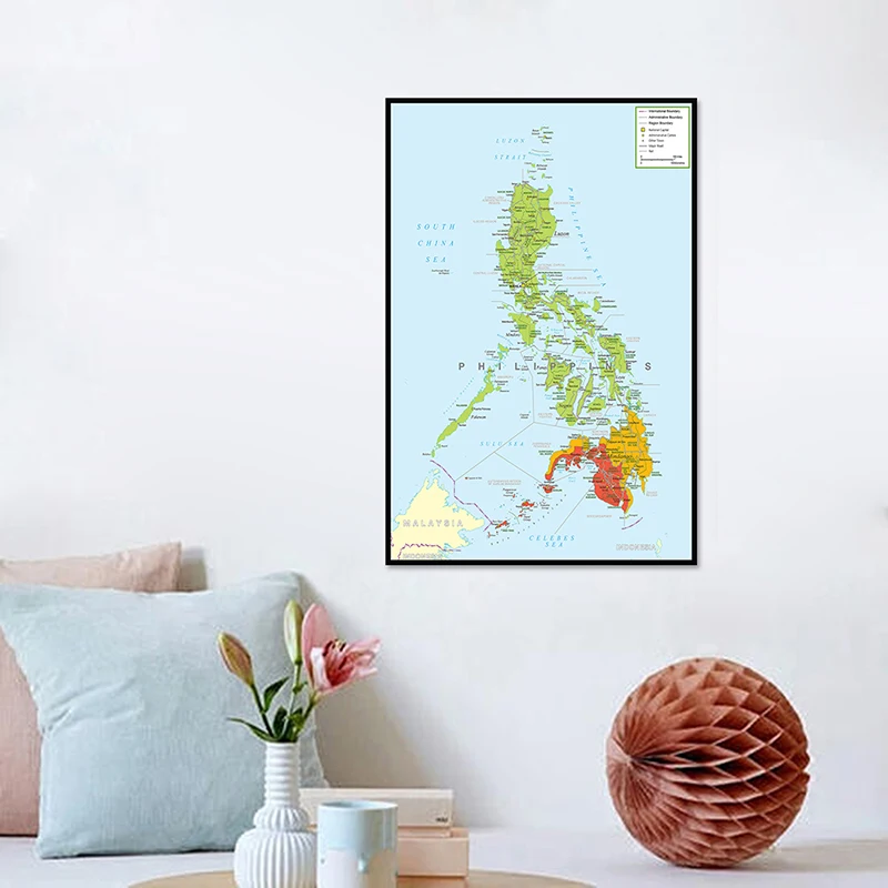 60*90cm mapa Filipiny ścienne dekoracyjne płótno malarstwo bez ramki plakat artystyczny druk salon Home Decor przybory szkolne